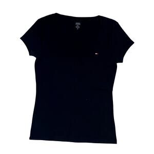 Tommy Hilfiger Women's V-Neck T-Shirt Black Short Sleeve Size S